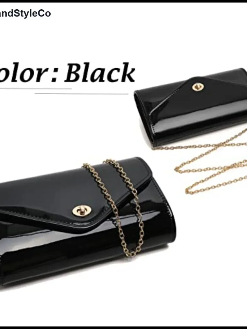 Patent Leather Envelope Clutch Purse Foldover Evening Bag with Chain Strap